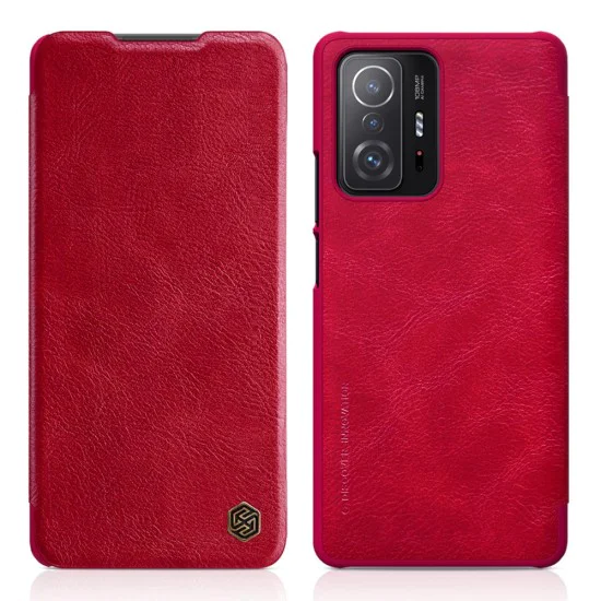 NILLKIN Qin Series Card Holder Leather Flip Case priekš Xiaomi 11T 5G / 11T Pro 5G - Sarkans - sāniski atverams maciņš NILLKIN Qin Series Card Holder Leather Flip Case priekš Xiaomi 11T 5G / 11T Pro 5G - Sarkans - sāniski atverams maciņš