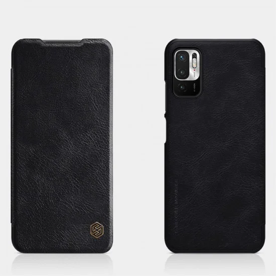 NILLKIN Qin Series Card Holder Leather Flip Case priekš Xiaomi Redmi Note 10 Pro - Melns - sāniski atverams maciņš NILLKIN Qin Series Card Holder Leather Flip Case priekš Xiaomi Redmi Note 10 Pro - Melns - sāniski atverams maciņš