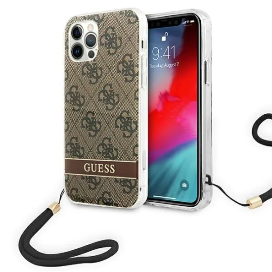Guess 4G Print Strap Collection Back Case GUOHCP12MH4STW для Apple iPhone 12 / 12 Pro - Коричневый - чехол-накладка из силикона и пластика с шнурком / бампер-крышка Guess 4G Print Strap Collection Back Case GUOHCP12MH4STW для Apple iPhone 12 / 12 Pro - Коричневый - чехол-накладка из силикона и пластика с шнурком / бампер-крышка