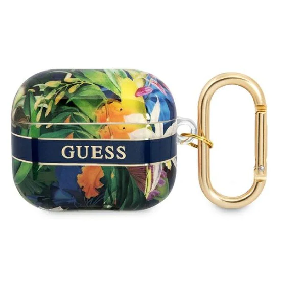 Guess GUA3HHFLB Flower Strap Collection Case для Apple Airpods 3 - Синий - силиконовый чехол для футляра зарядки беспроводных наушников Guess GUA3HHFLB Flower Strap Collection Case для Apple Airpods 3 - Синий - силиконовый чехол для футляра зарядки беспроводных наушников