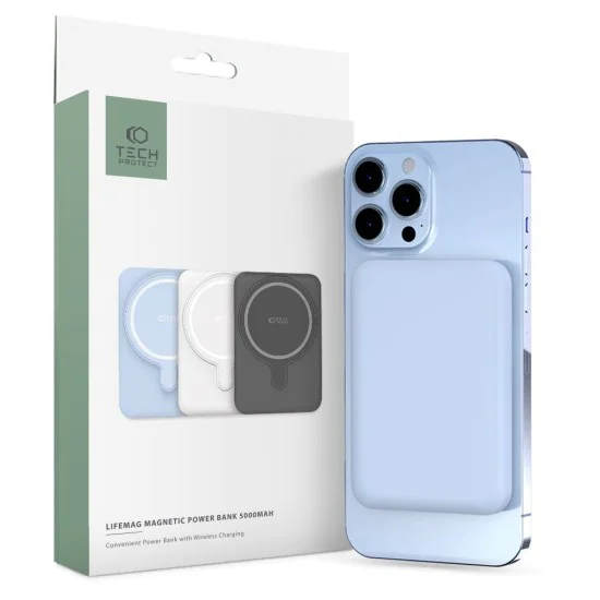 Tech-Protect PB10 5000mAh Lifemag Power Bank priekš Apple iPhone ar MagSafe USB Type-C / Lightning 5V/3A - Gaiši Zils - Universāla ārējas uzlādes batereja lādētājs-akumulators Tech-Protect PB10 5000mAh Lifemag Power Bank priekš Apple iPhone ar MagSafe USB Type-C / Lightning 5V/3A - Gaiši Zils - Universāla ārējas uzlādes batereja lādētājs-akumulators