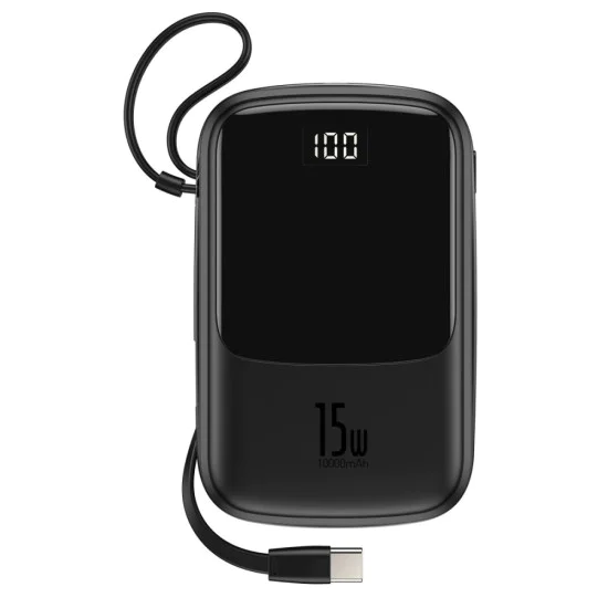 Baseus (PPQD-A01) QPow 10000mAh Power Bank 2xUSB 5V/3A / USB Type-C 15W Ligzda with Type-C cable - Melns - Universāla ārējas uzlādes batereja lādētājs-akumulators Baseus (PPQD-A01) QPow 10000mAh Power Bank 2xUSB 5V/3A / USB Type-C 15W Ligzda with Type-C cable - Melns - Universāla ārējas uzlādes batereja lādētājs-akumulators