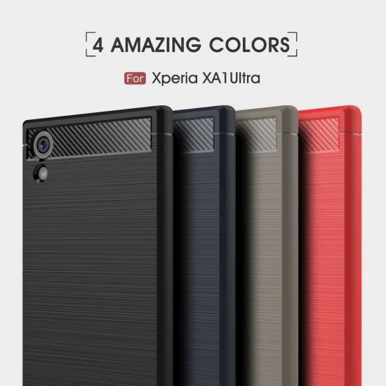 Carbon Fiber Brushed TPU Back Phone Case for Sony Xperia XA1 Ultra G3212 / G3221 - Dark Blue - triecienizturīgs silikona aizmugures apvalks (bampers, vāciņš, slim TPU silicone case shell cover, bumper)