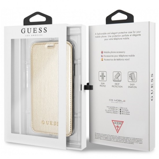 Guess Iridescent series GUFLBKI61IGLTGO для Apple iPhone XR - Золотой - чехол-книжка (кожаный чехол, leather book wallet case cover stand)