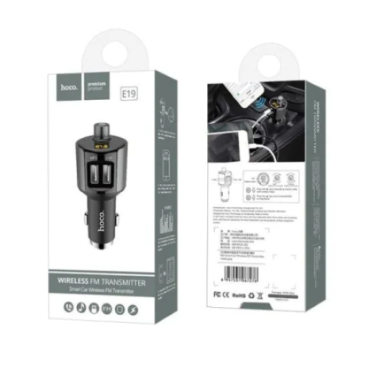 Hoco E19 Smart Car Wireless FM Transmitter ar Bluetooth V4.2 JL 12/24V Dual USB 2.4A - USB FM Transmitteris un auto lādētājs, MP3 Audio atskaņotājs Hoco E19 Smart Car Wireless FM Transmitter ar Bluetooth V4.2 JL 12/24V Dual USB 2.4A - USB FM Transmitteris un auto lādētājs, MP3 Audio atskaņotājs