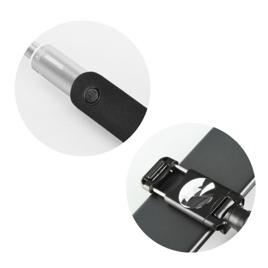 Remax P5 Audio cable remote control Selfie Stick - Sudrabains - Selfie monopod Teleskopisks Universāla stiprinājuma statīvs