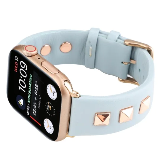 Genuine Leather Watchband with Rose Gold Fastener priekš Apple Watch 42 / 44 / 45 mm / Ultra 49 mm - Gaiši Zils - dabīgās ādas siksniņa priekš pulksteņiem ar saspraudi Genuine Leather Watchband with Rose Gold Fastener priekš Apple Watch 42 / 44 / 45 mm / Ultra 49 mm - Gaiši Zils - dabīgās ādas siksniņa priekš pulksteņiem ar saspraudi
