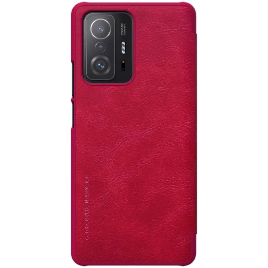 NILLKIN Qin Series Card Holder Leather Flip Case priekš Xiaomi 11T 5G / 11T Pro 5G - Sarkans - sāniski atverams maciņš NILLKIN Qin Series Card Holder Leather Flip Case priekš Xiaomi 11T 5G / 11T Pro 5G - Sarkans - sāniski atverams maciņš