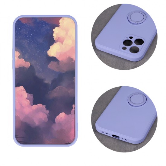 Finger Grip Back Case priekš Samsung Galaxy A12 A125 - Violets - silikona aizmugures apvalks ar gredzenu / bampers-vāciņš