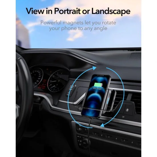 ESR Halolock MagSafe 10W Wireles QI Charger Air Vent Car Holder - Melns - Universāls stiprinājums turētājs auto ventilācijas režģa ar iebūvētu bezvadu lādētāju ESR Halolock MagSafe 10W Wireles QI Charger Air Vent Car Holder - Melns - Universāls stiprinājums turētājs auto ventilācijas režģa ar iebūvētu bezvadu lādētāju