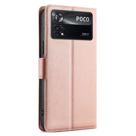 Ultra-thin PU Leather Magnetic Closure Phone Case priekš Xiaomi Poco X4 Pro 5G - Rozā Zelts - sāniski atverams maciņš ar magnētu un stendu / grāmatveida maks Ultra-thin PU Leather Magnetic Closure Phone Case priekš Xiaomi Poco X4 Pro 5G - Rozā Zelts - sāniski atverams maciņš ar magnētu un stendu / grāmatveida maks
