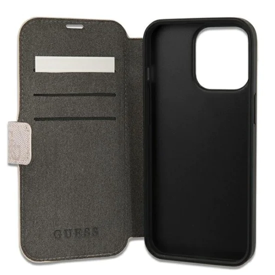 Guess 4G Stripe Collection Book Case GUBKP13S4GDPI priekš Apple iPhone 13 mini - Rozā - mākslīgās ādas sāniski atverams maciņš ar stendu Guess 4G Stripe Collection Book Case GUBKP13S4GDPI priekš Apple iPhone 13 mini - Rozā - mākslīgās ādas sāniski atverams maciņš ar stendu