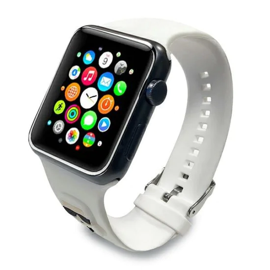 Karl Lagerfeld Silicone Karl Heads Series Watch Band KLAWLSLKW priekš Apple Watch 42 / 44 / 45 mm / Ultra 49 mm - Balts - silikona siksniņa viedpulksteņiem Karl Lagerfeld Silicone Karl Heads Series Watch Band KLAWLSLKW priekš Apple Watch 42 / 44 / 45 mm / Ultra 49 mm - Balts - silikona siksniņa viedpulksteņiem