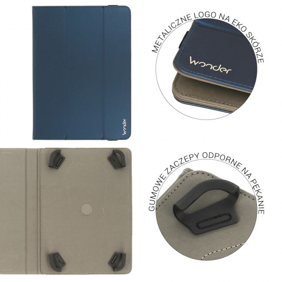 Wonder Soft Universal Book Case priekš 10 inch Tablet PC - Tumši Zils - Universāls sāniski atverams maks planšetdatoriem ar stendu
