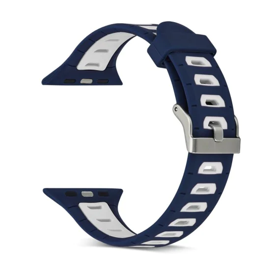 Dual Color Silicone Watch Band для Apple Watch 42 / 44 / 45 mm / Ultra 49 mm - Тёмно Синий/Белый - силиконовый ремешок для часов Dual Color Silicone Watch Band для Apple Watch 42 / 44 / 45 mm / Ultra 49 mm - Тёмно Синий/Белый - силиконовый ремешок для часов