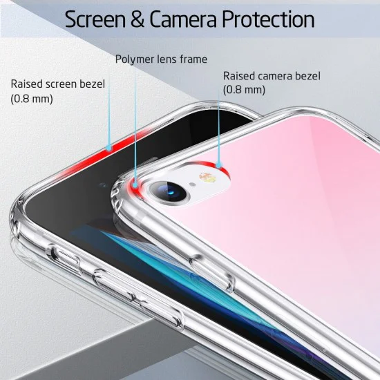 ESR Ice Shield Glass Back Case priekš Apple iPhone 7 / 8 / SE2 (2020) / SE3 (2022) - Sarkans / Zils - silikona un stikla aizmugures apvalks / bampers-vāciņš ESR Ice Shield Glass Back Case priekš Apple iPhone 7 / 8 / SE2 (2020) / SE3 (2022) - Sarkans / Zils - silikona un stikla aizmugures apvalks / bampers-vāciņš