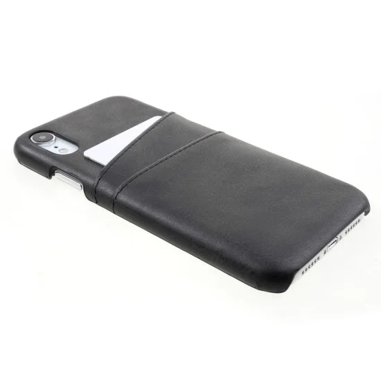 Double Card Slots PU Leather Coated PC Back Case для Apple iPhone XR - Чёрный - чехол-накладка из искусственной кожи с двумя кармашками для карт Double Card Slots PU Leather Coated PC Back Case для Apple iPhone XR - Чёрный - чехол-накладка из искусственной кожи с двумя кармашками для карт