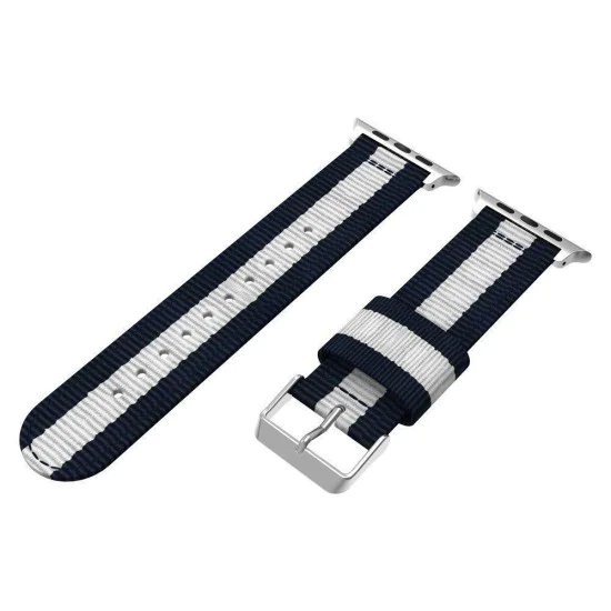 Metal Buckle Woven Nylon Smart Watch Strap priekš Apple Watch 38 / 40 / 41 mm - Zils / Balts - neilona siksniņas (jostas) pulksteņiem Metal Buckle Woven Nylon Smart Watch Strap priekš Apple Watch 38 / 40 / 41 mm - Zils / Balts - neilona siksniņas (jostas) pulksteņiem