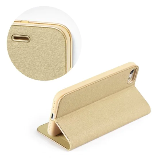 Luna Book Gold Case priekš Samsung Galaxy A03s A037G - Zelts - sāniski atverams maciņš ar magnētu un stendu Luna Book Gold Case priekš Samsung Galaxy A03s A037G - Zelts - sāniski atverams maciņš ar magnētu un stendu