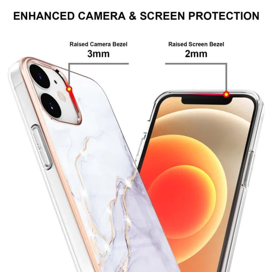 IMD Electroplating Marble Pattern TPU Phone Shell для Apple iPhone 12 / 12 Pro - Белый - силиконовая накладка / бампер-крышка IMD Electroplating Marble Pattern TPU Phone Shell для Apple iPhone 12 / 12 Pro - Белый - силиконовая накладка / бампер-крышка