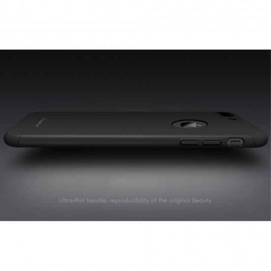 IPAKY Full Protection Hard Cover with Glass (Logo Cutout) priekš Apple iPhone 7 Plus - Melns - plastikas aizmugures apvalks ar aizsardzības stiklu (bampers, vāciņš, PU back cover, bumper shell)