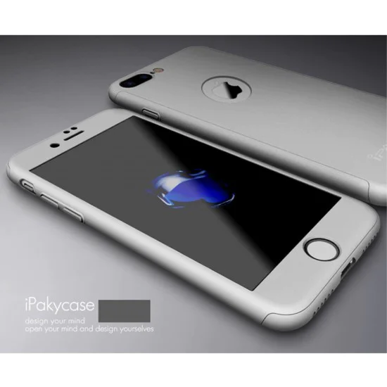 IPAKY Full Protection Hard Cover with Glass (Logo Cutout) для Apple iPhone 7 Plus - Серебристый - пластиковая накладка / бампер с защитным стеклом (крышка чехол, PU back cover, bumper shell) IPAKY Full Protection Hard Cover with Glass (Logo Cutout) для Apple iPhone 7 Plus - Серебристый - пластиковая накладка / бампер с защитным стеклом (крышка чехол, PU back cover, bumper shell)