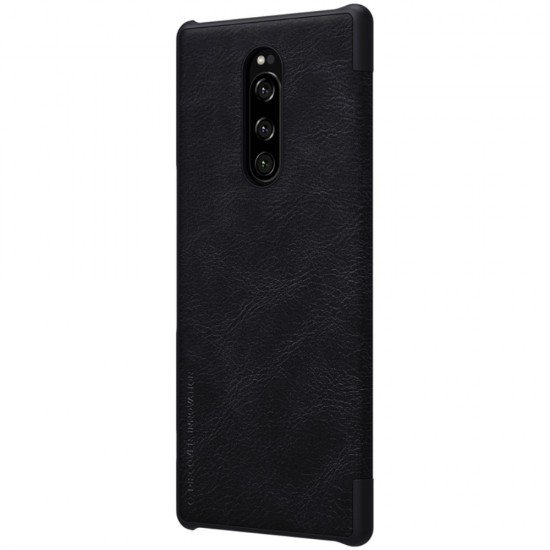 NILLKIN Qin Series Card Holder Leather Case priekš Sony Xperia 1 J9110 - Melns - sāniski atverams maciņš (ādas maks, grāmatiņa, leather book wallet case cover)