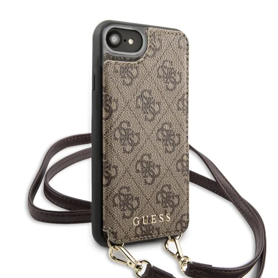 Guess 4G Crossbody Cardslot series GUHCI8CB4GB для Apple iPhone 7 / 8 / SE2 (2020) / SE3 (2022) - Коричневый - чехол-накладка в виде книжки с кармашками для карт и шнурком Guess 4G Crossbody Cardslot series GUHCI8CB4GB для Apple iPhone 7 / 8 / SE2 (2020) / SE3 (2022) - Коричневый - чехол-накладка в виде книжки с кармашками для карт и шнурком