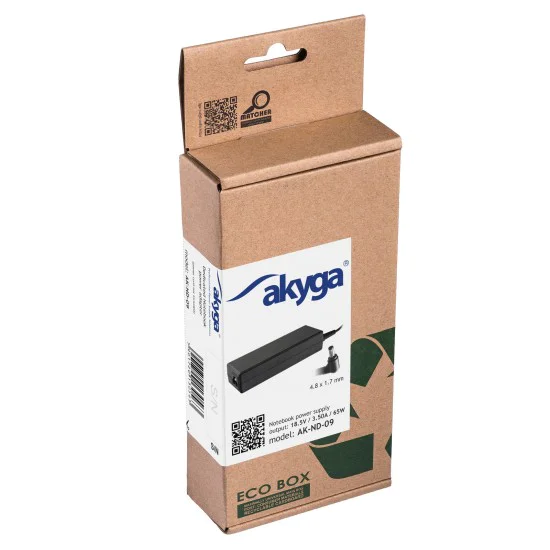 Akyga AK-ND-09 18.5V / 3.5A 65W 4.8 x 1.7 mm Laptop Power Supply Adapter priekš LG / HP / Compaq - barošanas bloks / tīkla lādētājs portatīvajiem datoriem Akyga AK-ND-09 18.5V / 3.5A 65W 4.8 x 1.7 mm Laptop Power Supply Adapter priekš LG / HP / Compaq - barošanas bloks / tīkla lādētājs portatīvajiem datoriem