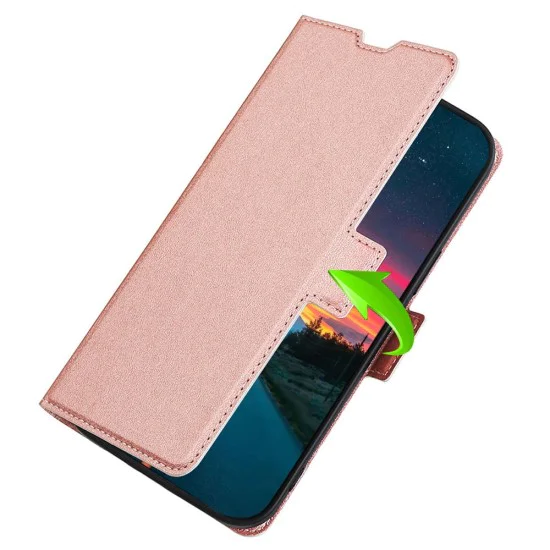 Ultra-thin PU Leather Magnetic Closure Phone Case priekš Xiaomi Poco X4 Pro 5G - Rozā Zelts - sāniski atverams maciņš ar magnētu un stendu / grāmatveida maks Ultra-thin PU Leather Magnetic Closure Phone Case priekš Xiaomi Poco X4 Pro 5G - Rozā Zelts - sāniski atverams maciņš ar magnētu un stendu / grāmatveida maks