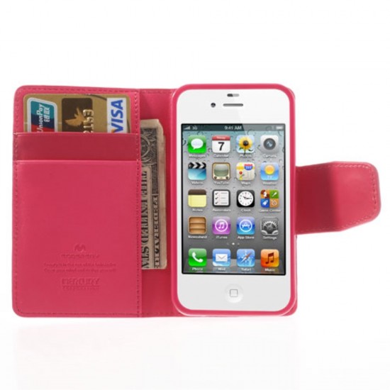 Mercury Goospery Sonata Diary для Apple iPhone 4 / 4S - Розовый - чехол-книжка с стендом / подставкой (эко кожаный чехол книжка, PU leather book wallet case cover stand)