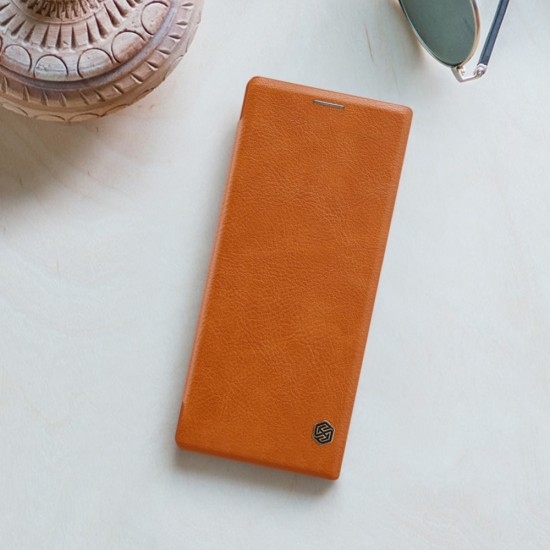NILLKIN Qin Series Card Holder Leather Case priekš Sony Xperia 1 J9110 - Brūns - sāniski atverams maciņš (ādas maks, grāmatiņa, leather book wallet case cover)
