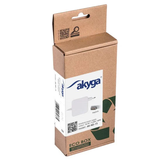 Akyga AK-ND-15 16.5V / 3.65A 60W (MC461) Magsafe Power Supply Adapter priekš Apple MacBook - barošanas bloks / tīkla lādētājs portatīvajiem datoriem Akyga AK-ND-15 16.5V / 3.65A 60W (MC461) Magsafe Power Supply Adapter priekš Apple MacBook - barošanas bloks / tīkla lādētājs portatīvajiem datoriem