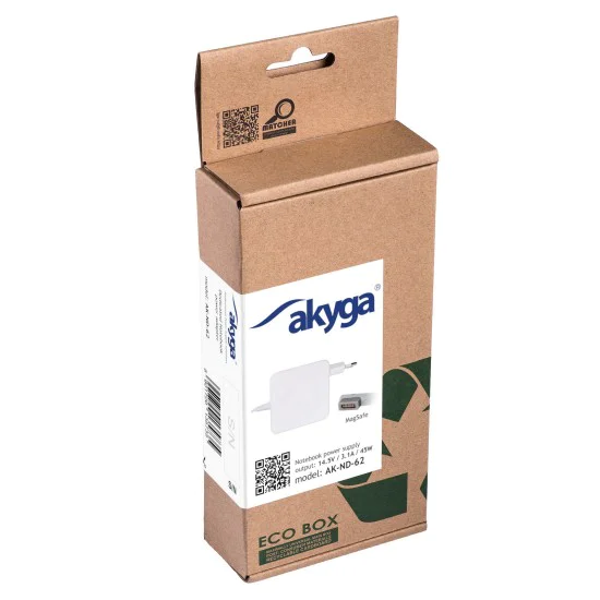 Akyga AK-ND-62 14.5V / 3.10A 45W (MC747) Magsafe Power Supply Adapter для Apple MacBook - блок питания / сетевой адаптер питания для портативных компьютеров Akyga AK-ND-62 14.5V / 3.10A 45W (MC747) Magsafe Power Supply Adapter для Apple MacBook - блок питания / сетевой адаптер питания для портативных компьютеров