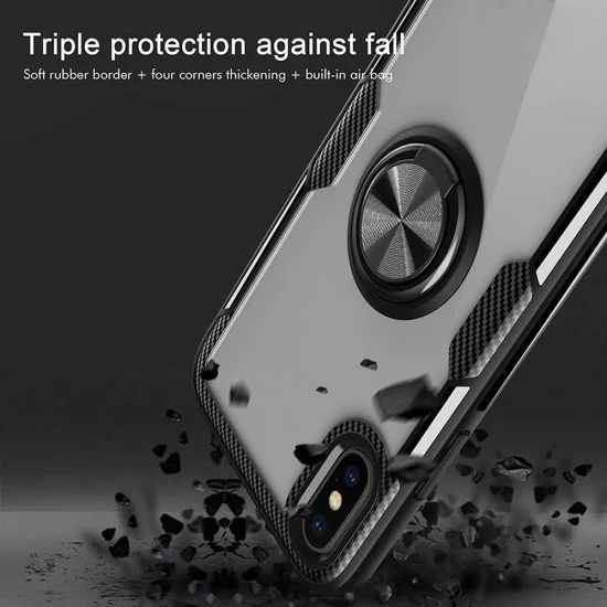 Forcell Carbon Clear Ring Back Case priekš Huawei Mate 20 Lite - Caurspīdīgs - triecienizsturīgs silikona aizmugures apvalks ar gredzenu Forcell Carbon Clear Ring Back Case priekš Huawei Mate 20 Lite - Caurspīdīgs - triecienizsturīgs silikona aizmugures apvalks ar gredzenu