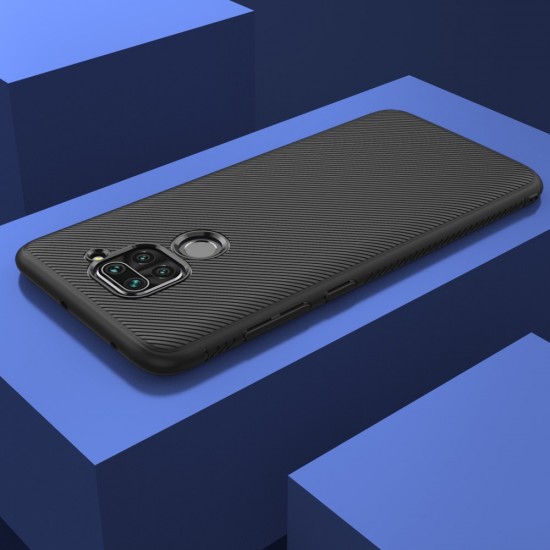 Twill Texture Silicone Mobile Phone Cover Shell priekš Xiaomi Redmi Note 9 - Melns - triecienizturīgs silikona aizmugures apvalks (bampers, vāciņš, slim TPU silicone case shell cover, bumper)