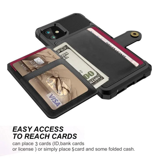 Leather Coated TPU Back Case with Card Holder Built-in Magnetic Sheet для Apple iPhone 12 / 12 Pro - Чёрный - силиконовая накладка с кармашком-подставкой и встроеным магнитом / бампер-крышка Leather Coated TPU Back Case with Card Holder Built-in Magnetic Sheet для Apple iPhone 12 / 12 Pro - Чёрный - силиконовая накладка с кармашком-подставкой и встроеным магнитом / бампер-крышка