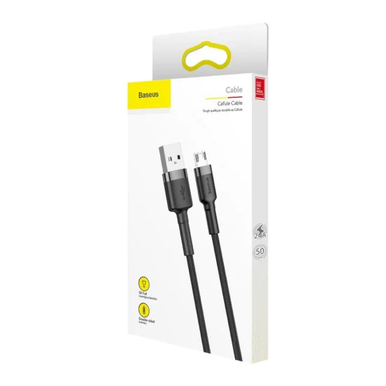 Baseus 0.5M Cafule 2.4A USB to Micro USB cable - Melns - microUSB lādēšanas un datu kabelis / vads Baseus 0.5M Cafule 2.4A USB to Micro USB cable - Melns - microUSB lādēšanas un datu kabelis / vads