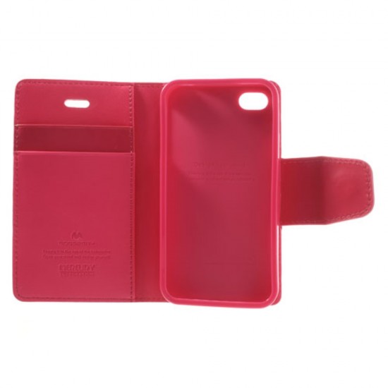 Mercury Goospery Sonata Diary для Apple iPhone 4 / 4S - Розовый - чехол-книжка с стендом / подставкой (эко кожаный чехол книжка, PU leather book wallet case cover stand)