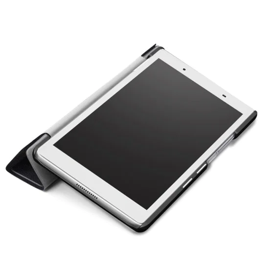 Tri-fold Stand PU Smart Auto Wake/Sleep Leather Case priekš Lenovo Tab 4 8.0 TB-8504 - Melns - sāniski atverams maciņš ar stendu Tri-fold Stand PU Smart Auto Wake/Sleep Leather Case priekš Lenovo Tab 4 8.0 TB-8504 - Melns - sāniski atverams maciņš ar stendu