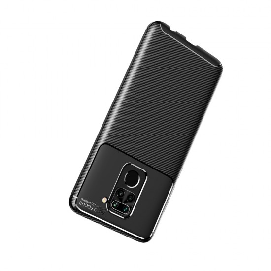 Beetle Series Carbon Fiber TPU Protection Phone Cover priekš Xiaomi Redmi Note 9 - Melns - triecienizturīgs silikona aizmugures apvalks (bampers, vāciņš, slim TPU silicone case shell cover, bumper)