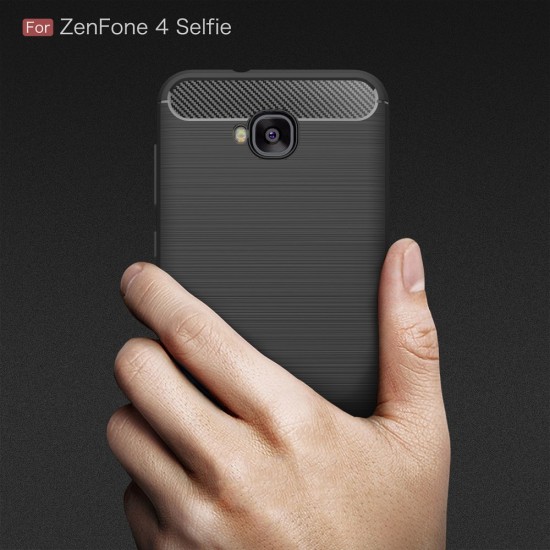 Carbon Fiber Brushed TPU Back Phone Case for Asus Zenfone 4 Selfie ZD553KL - Black - противоударная силиконовая накладка / бампер (крышка чехол, shell cover, bumper)