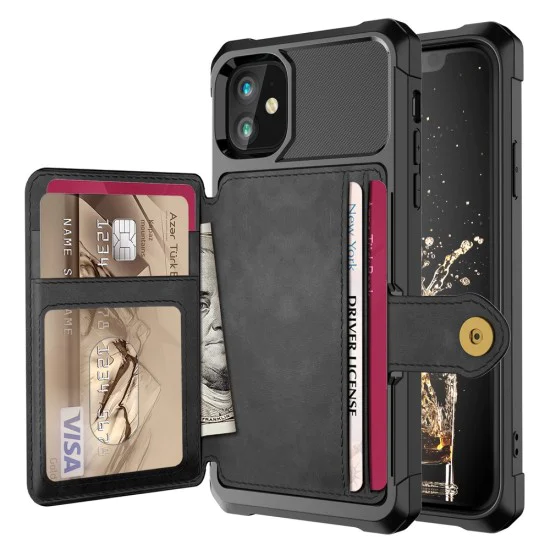Leather Coated TPU Back Case with Card Holder Built-in Magnetic Sheet для Apple iPhone 12 / 12 Pro - Чёрный - силиконовая накладка с кармашком-подставкой и встроеным магнитом / бампер-крышка Leather Coated TPU Back Case with Card Holder Built-in Magnetic Sheet для Apple iPhone 12 / 12 Pro - Чёрный - силиконовая накладка с кармашком-подставкой и встроеным магнитом / бампер-крышка